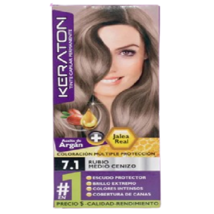 Tinte Keraton 60ml Rubio Medio Cenizo 7.1